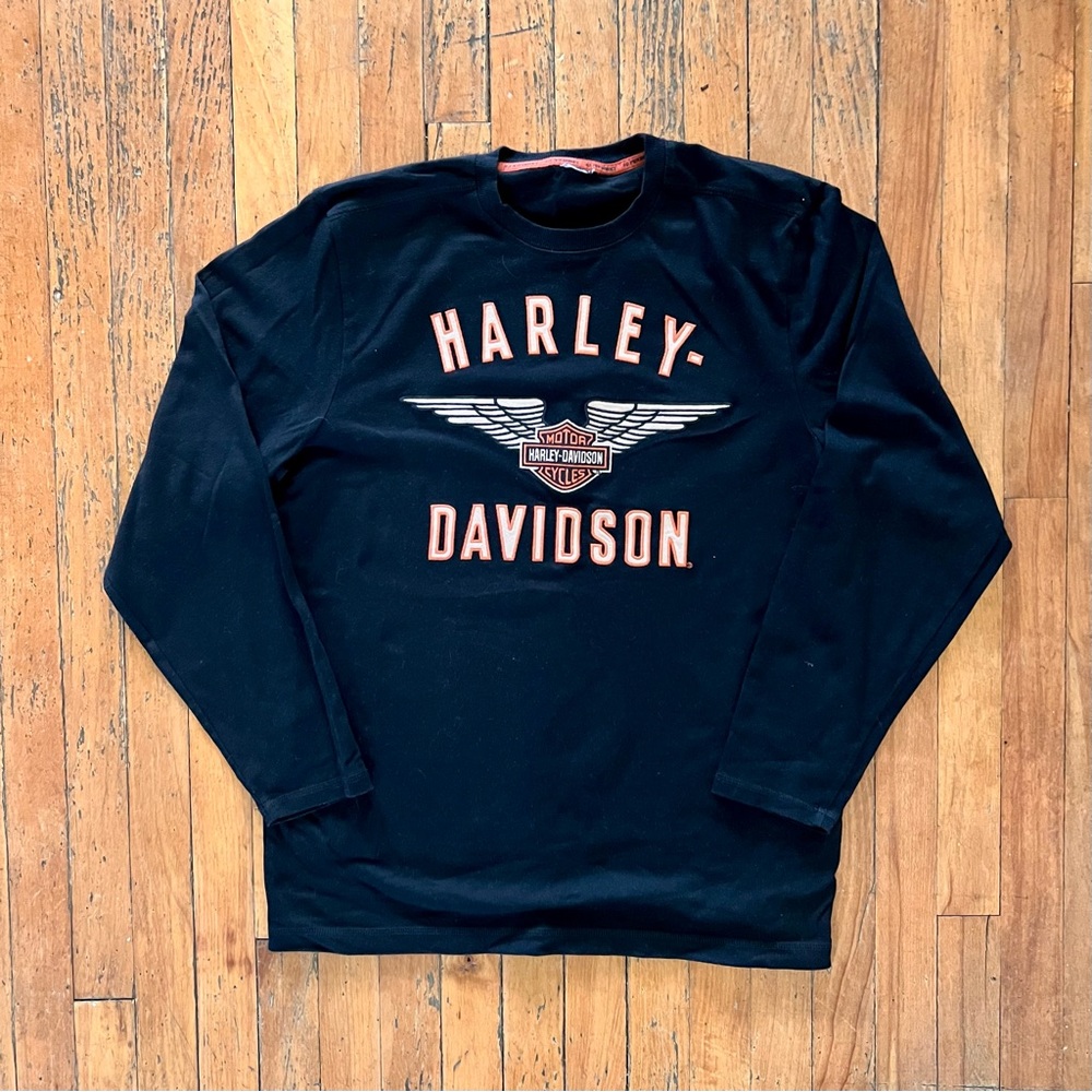 Harley-Davidson Long Sleeve Black Embroidered Vintage T-Shirts (L)